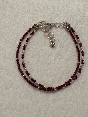 Double Strand purple  Garnet Beaded bracelet with Silver Accents